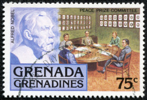 stamp printed in Grenada, shows alfred nobel